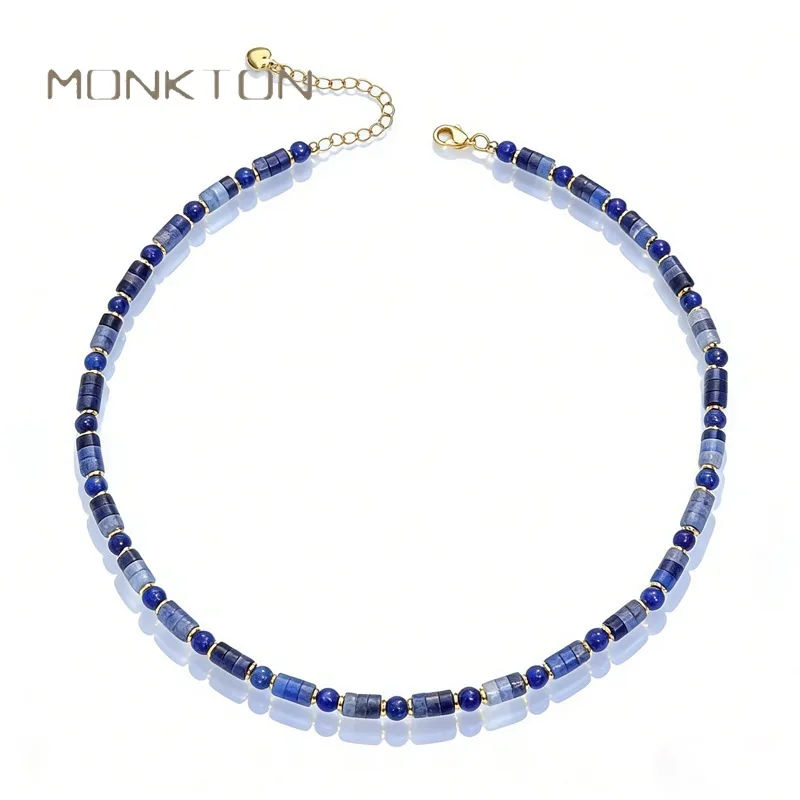 Monkton Natural Stones Lapis Lazuli Blue Aventurine Chokers Necklace Women Exquisite Beaded Simple Layers Necklace Jewelry Gifts