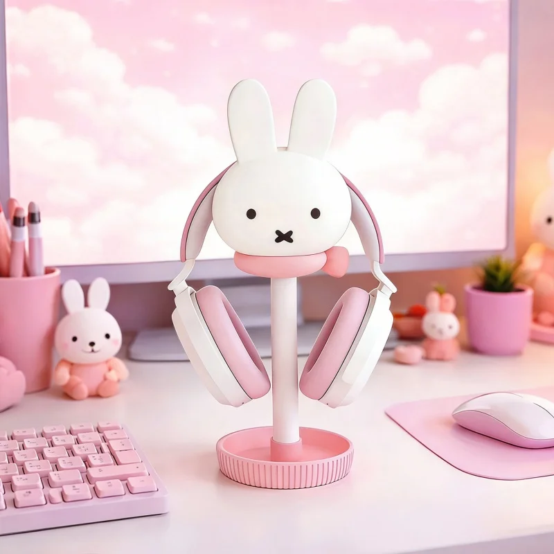 

New Miffy Headphone Cute Cartoon Rabbit Stand Pink Purple Desktop Headset Storage Holder Decorative Ideal Gift Collecting Toys