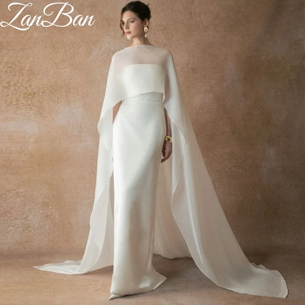 ZanBan 2026 Neues Maßgeschneidertes Elegantes Meerjungfrau-Hochzeitskleid aus Weichem Organza Ärmellos 2-teilig mit Schal Satin Brautkleid