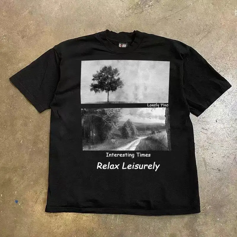 القطن الصيف تي شيرت الطباعة الأمريكية قصيرة الأكمام فضفاضة خمر انفجار وسيم فضفاض