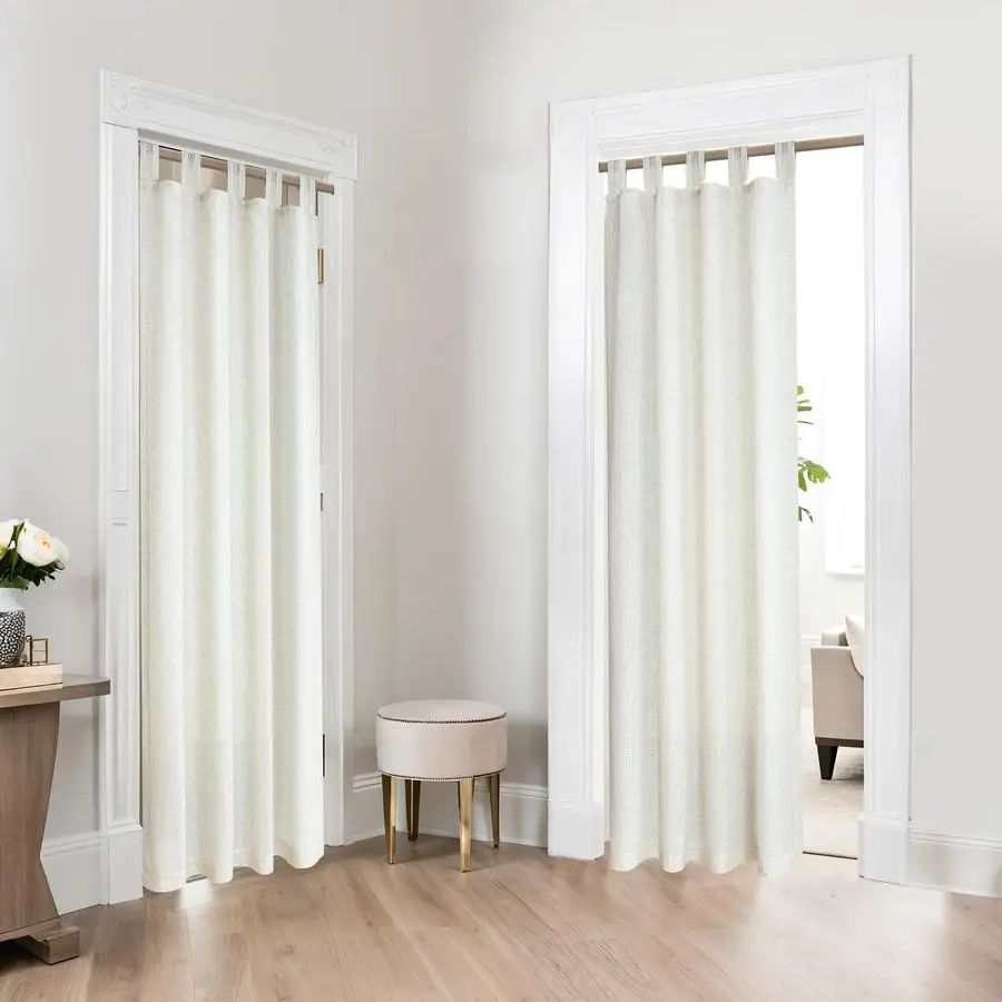 

Дверная штора для проемов, тюлевая льняная занавеска в стиле бохо с креплением на петлях, 78 дюймов в длину, кремовый цвет