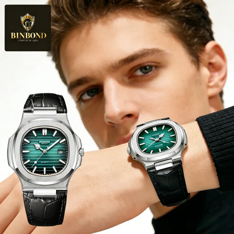 NDNZ Luxury Square Watch For Men Date Waterproof Luminous Quartz Business Man Wristwatch Leather Fashion Brand Men's Watches