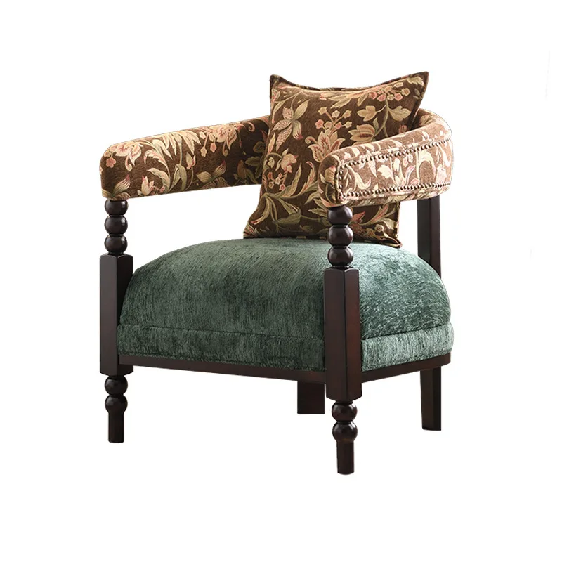 Designer Chair Single Sofa Bedroom Living Room Balcony Mid-Century Style Solid Wood French Retro Leisure Lounge Chair