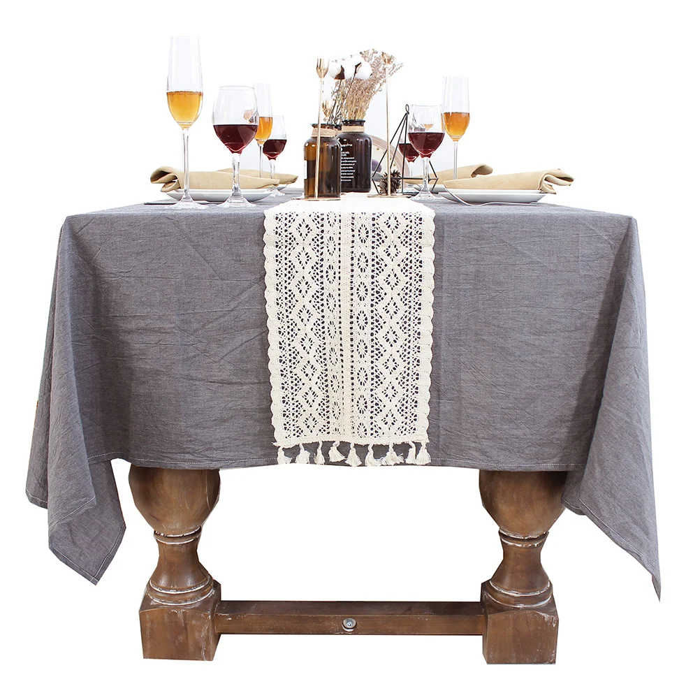 

Lace Table Cover Exquisite Hollow Out Flower Pattern Classic Color Table Protector Dining Decoration