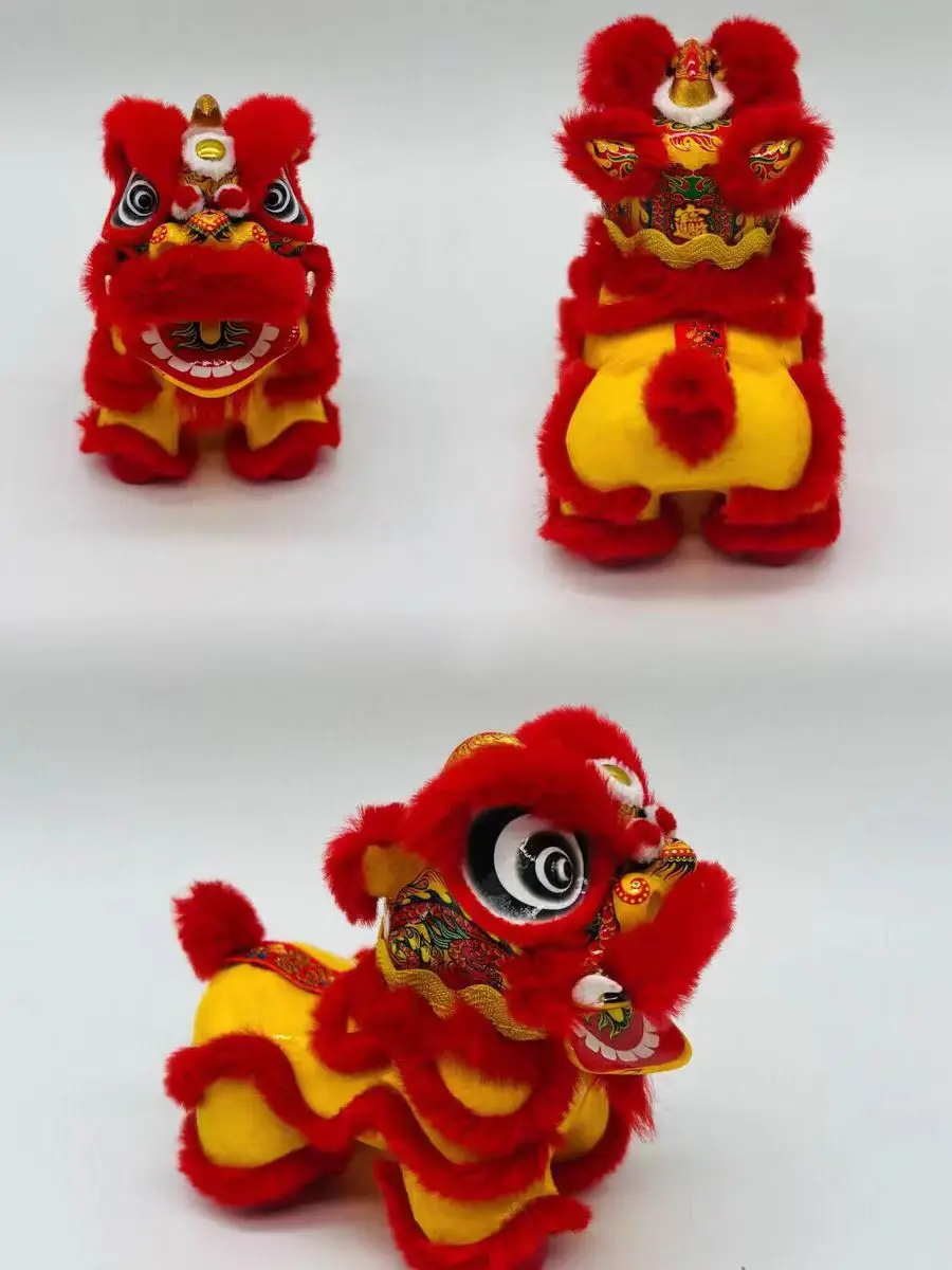 Chinese Traditional Cute Lion Handmade Intangible Cultural Heritage Lion Dance Car Decoration Desktop Gift Plush Toy