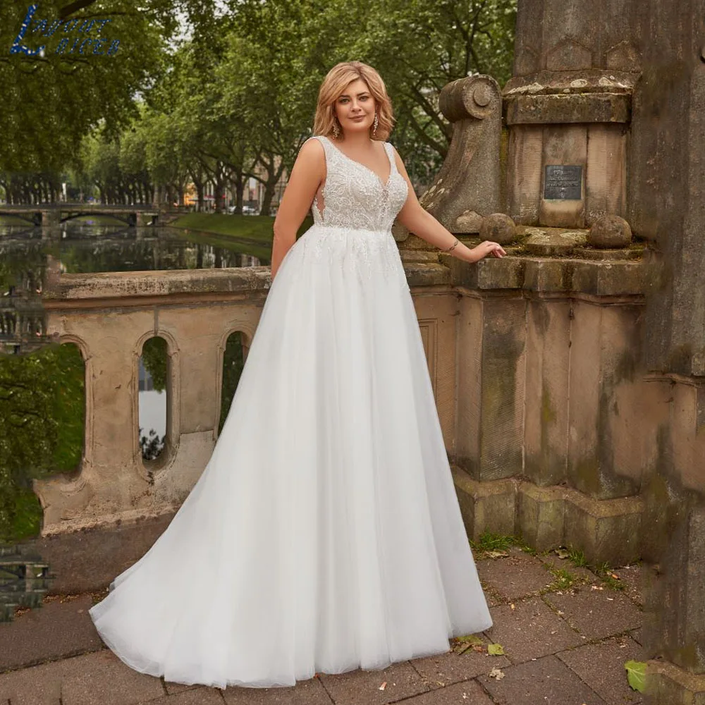 

LAYOUT NICEB Plus Size Wedding Dress For Bride V-Neck A-Line backless tulle Bride Gowns Backless vestidos de novia Customized