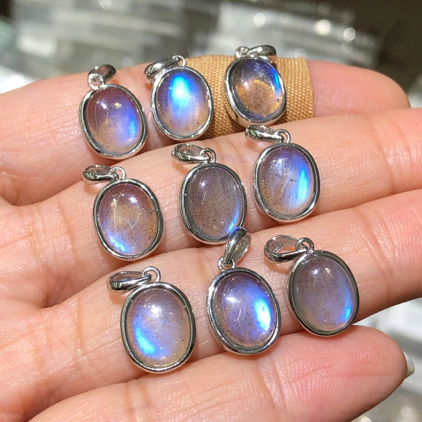 

1 шт., кулон Fengbaowu из натурального серого лунного камня, лабрадорита, 8x10 мм, овальный кабошон, ювелирные изделия из стерлингового серебра 925 пробы, подарок для женщин и мужчин