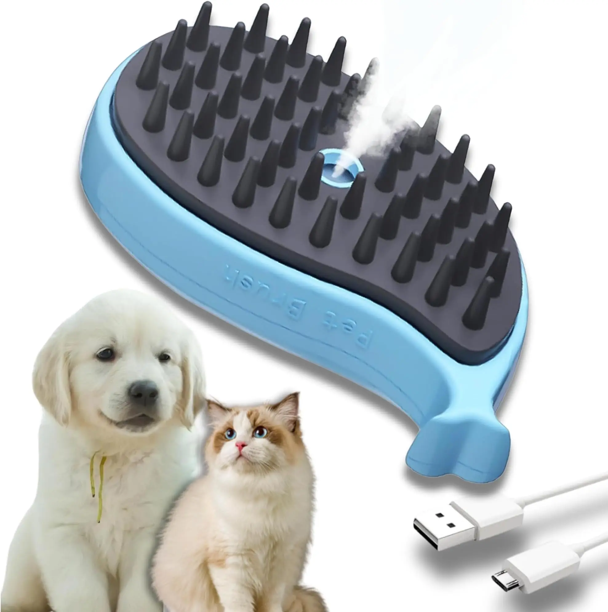 

Dog Cat Steam Hair Brush Electric Spray Comb Whale Shape 3 In1 Dog Steamer Massager Pet Grooming Removing Tangled and Loose Hair