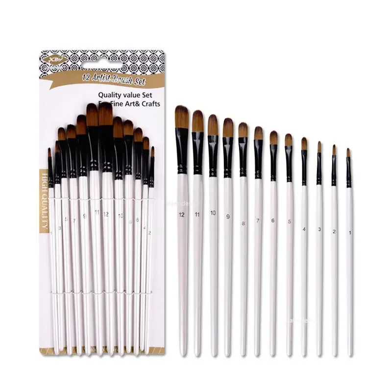 12pcs Artist Watercolor Painting Brushes Paint Brush For Nylon Paint Brushes Oil Acrylic Flat&tip Kit Pen Art Supplies