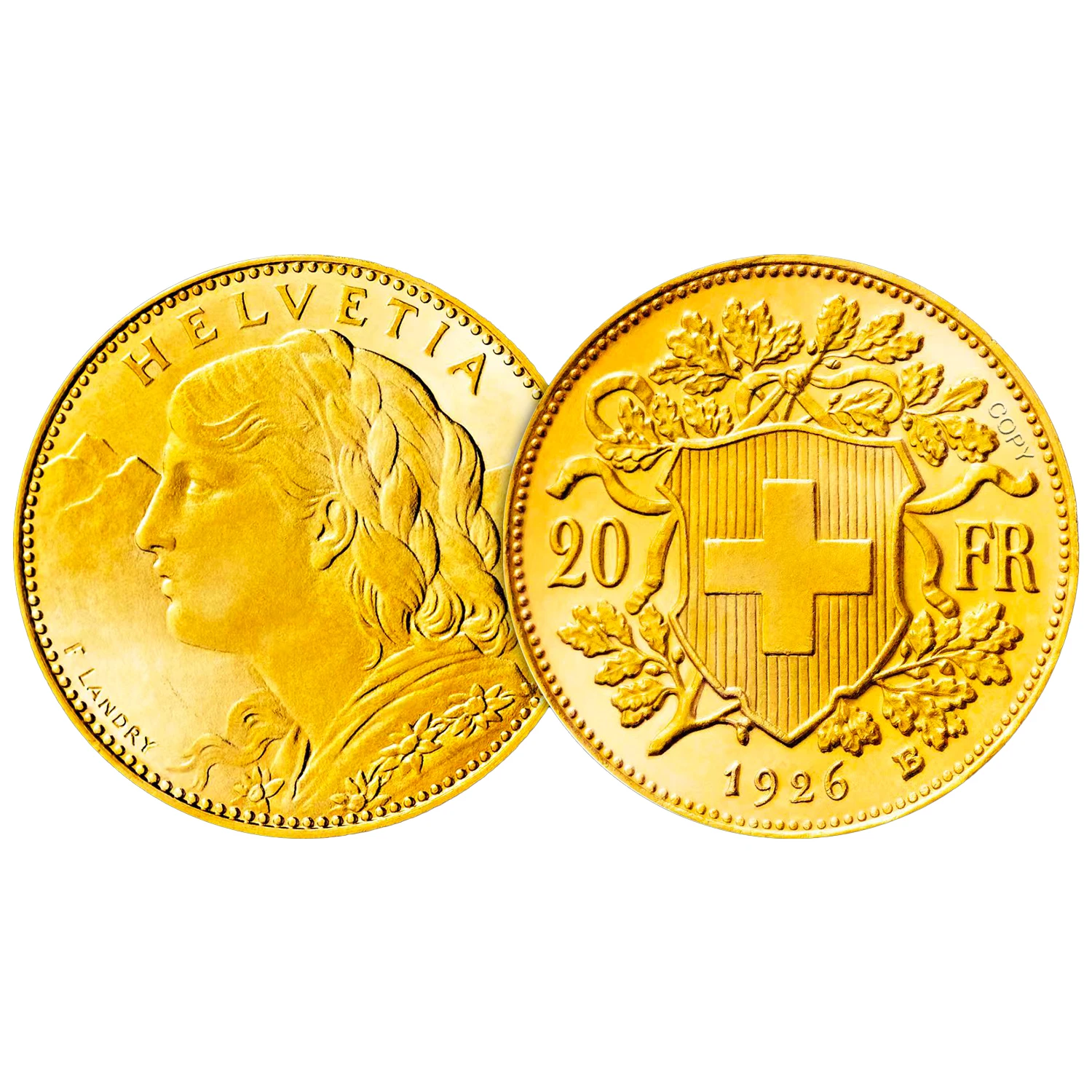 Réplique commémorative en or de la déesse de l'hélvetia suisse, Collection de montagnes enneigées, bouclier de pièce de monnaie et motif croisé, cadeau porte-bonheur, 1926