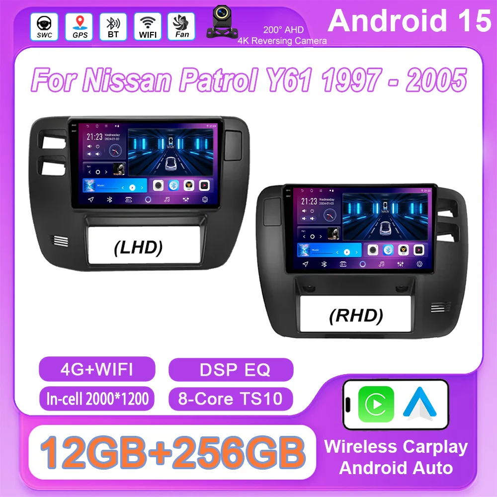 

Car DVD Android 15 Radio Stereo For Nissan Patrol Y61 1997-2005 GPS Navigation Auto Multimedia Player Bluetooth Wireless Carplay