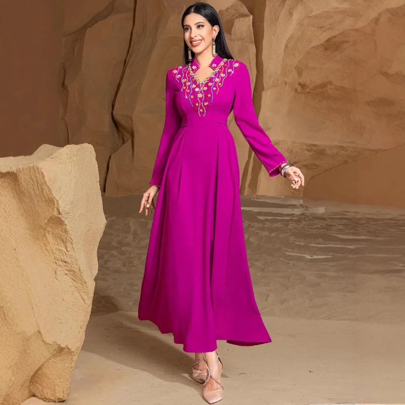 

Women Spring European Style Beading Embroidery Appliques Flower High Waisted Dress , Woman Clothing Long Dresses