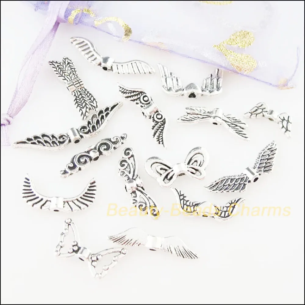 30Pcs Mixed Tibetan Silver Color Wings Charms Pendants For Jewelry Craft DIY