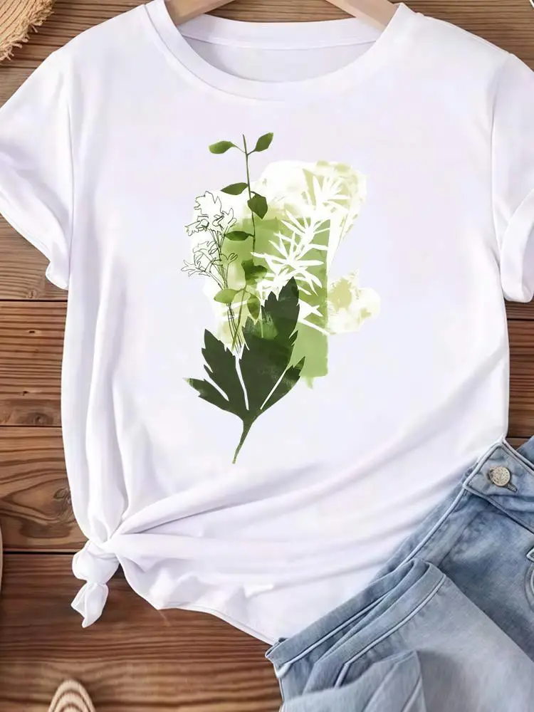 Ladies Popular Casual Feather Flower Cute Women Graphic T Tees Clothing Fashion Clothes Print Short Sleeve O-neck T-shirts