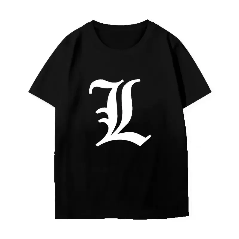 2025 نموذج جديد مذكرة الموت تي شيرت اثنين يوان أنيمي مذكرة الموت ملابس القمر فضفاضة طوق تي شيرت مطبوع قصيرة الأكمام الرجال