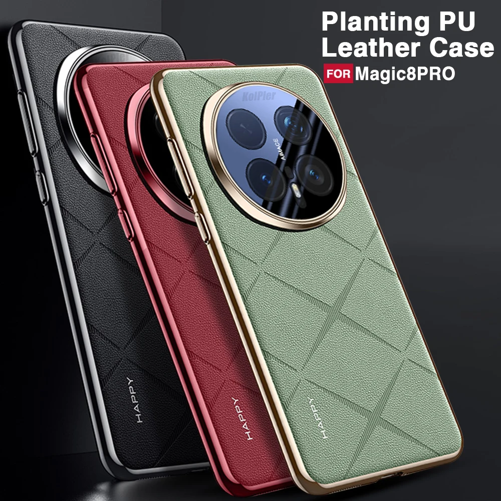 Luxury Plating PU Leather Case For HONOR Magic 6 7 8 Pro Camera Lens Protection Hard Slim Texture Cover For Honor 300 400 500Pro