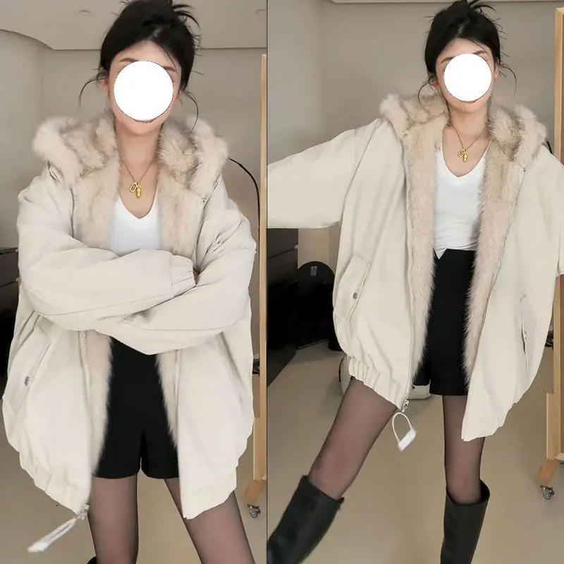 

Зимняя толстая плюшевая ретро свободная строчка с капюшоном плюшевая теплая куртка двусторонняя одежда Harajuku повседневная куртка женское пальто E12730