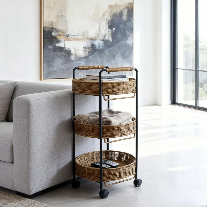 Hand-woven multi-layer movable storage , imitation rattan woven multi-functional disassembly and assembly snack sundries rack