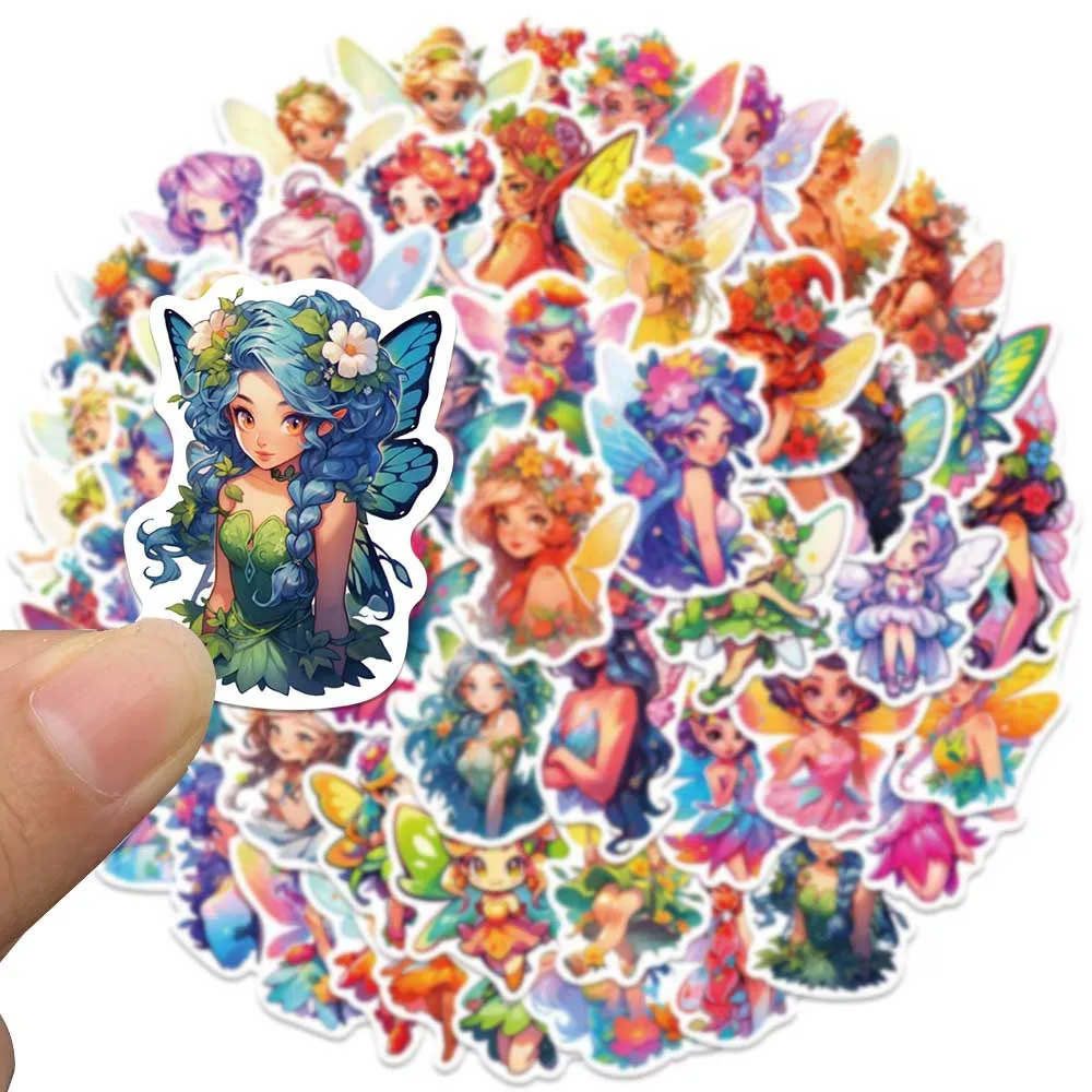 50pcs Cute Cartoon Flower Fairy Stickers For Laptop Water Bottle Luggage Notebook Phone Waterproof Graffiti Vinyl Decals