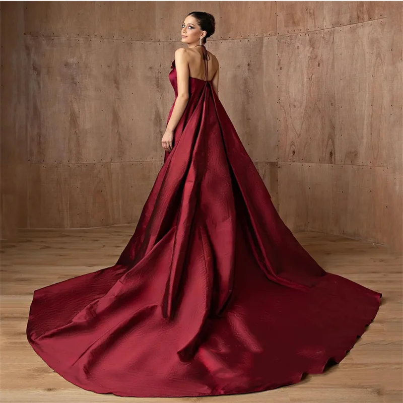 Robe De soirée sirène bordeaux, Sexy, personnalisée, col licou, sans manches, fleurs, Train Court, Robe De bal, robes De soirée