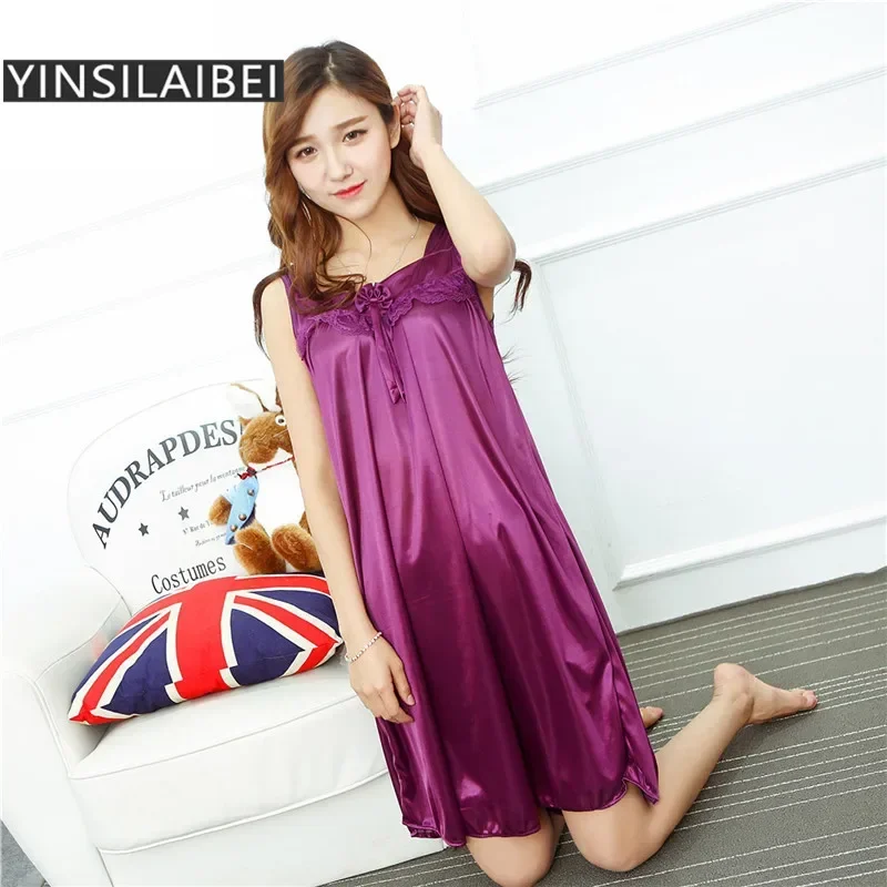 الصيف بارد السيدات الصيف الحرير الجليد الساتان قمصان النوم أكمام مثير النساء ملابس خاصة الملابس الداخلية اللباس المرأة قمصان النوم للمنزل