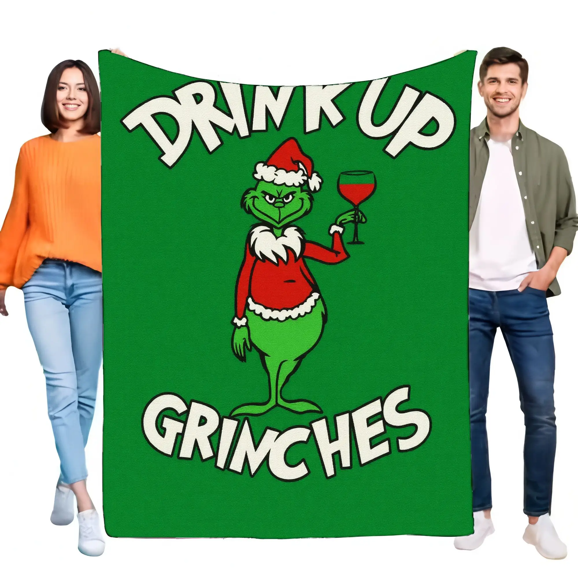 Drink Up Grinches Blanket Cozy Soft Throw for Bed and Sofa Holiday Gift Perfect for Christmas Parties and Home Decoration