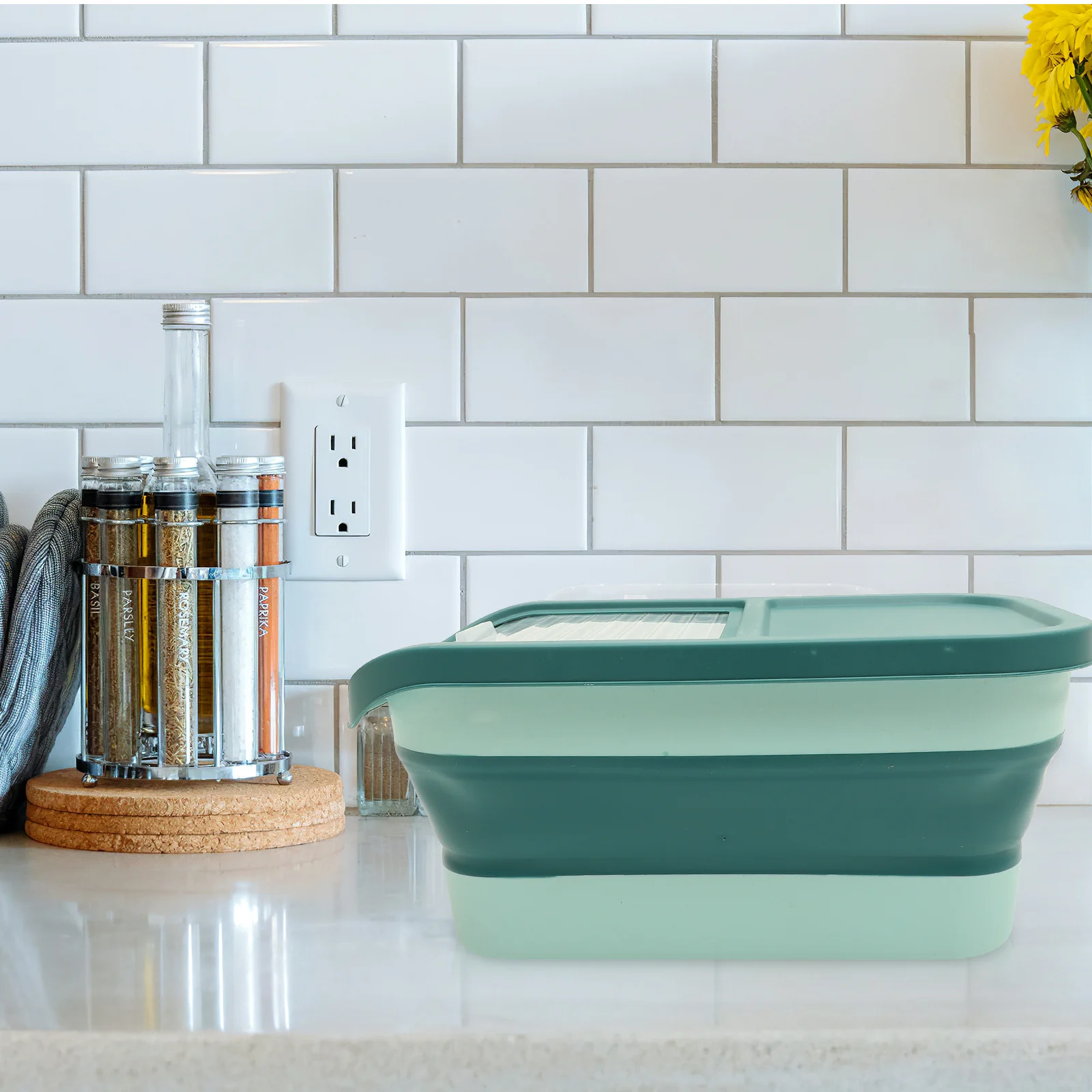 

Sliding Lid Rice Container Large Capacity Foldable Food-Grade Plastic Cereal Dispenser For Kitchen Grain Storage Pet Food