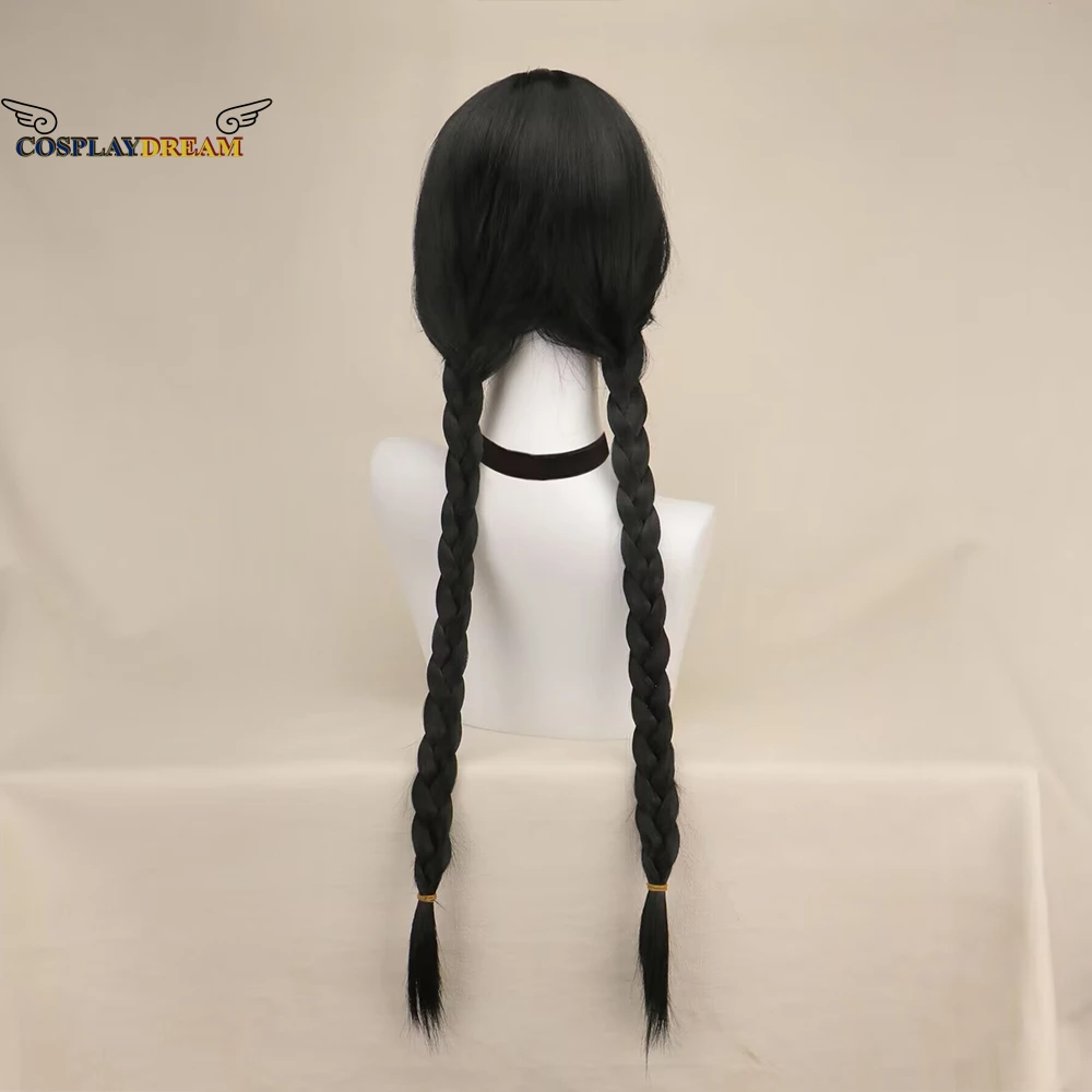 ภาพยนตร์วันพุธ Addams คอสเพลย์วิกผมยาว Braids ผมสังเคราะห์ทนความร้อน Wigs กับ Bangs สำหรับปาร์ตี้ฮาโลวีน