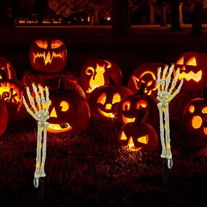 Halloween Skull Skeleton Head Realistic Human Hand Arms for Halloween Party Home Garden Lawn Decor Haunted House Horror Props