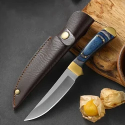 1PC 7.5-inch sharp stainless steel knife straight knife with colored wooden handle and brass, perfect for camping, hiking, fishi