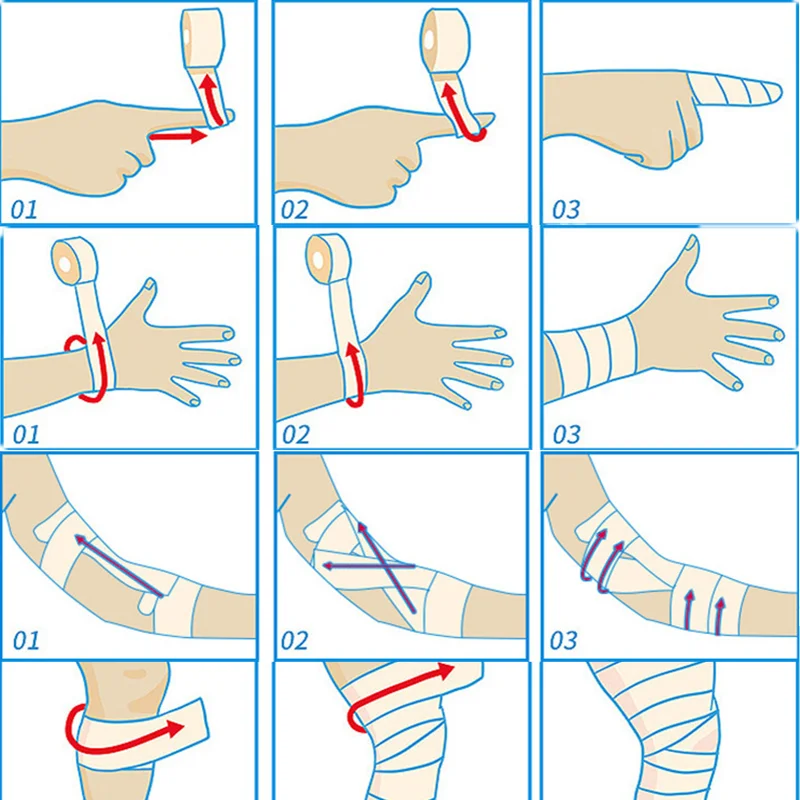 Vendajes elásticos no tejidos para primeros auxilios, vendaje de heridas, cinta de Protección deportiva, parche de 4 especificaciones, 1 rollo