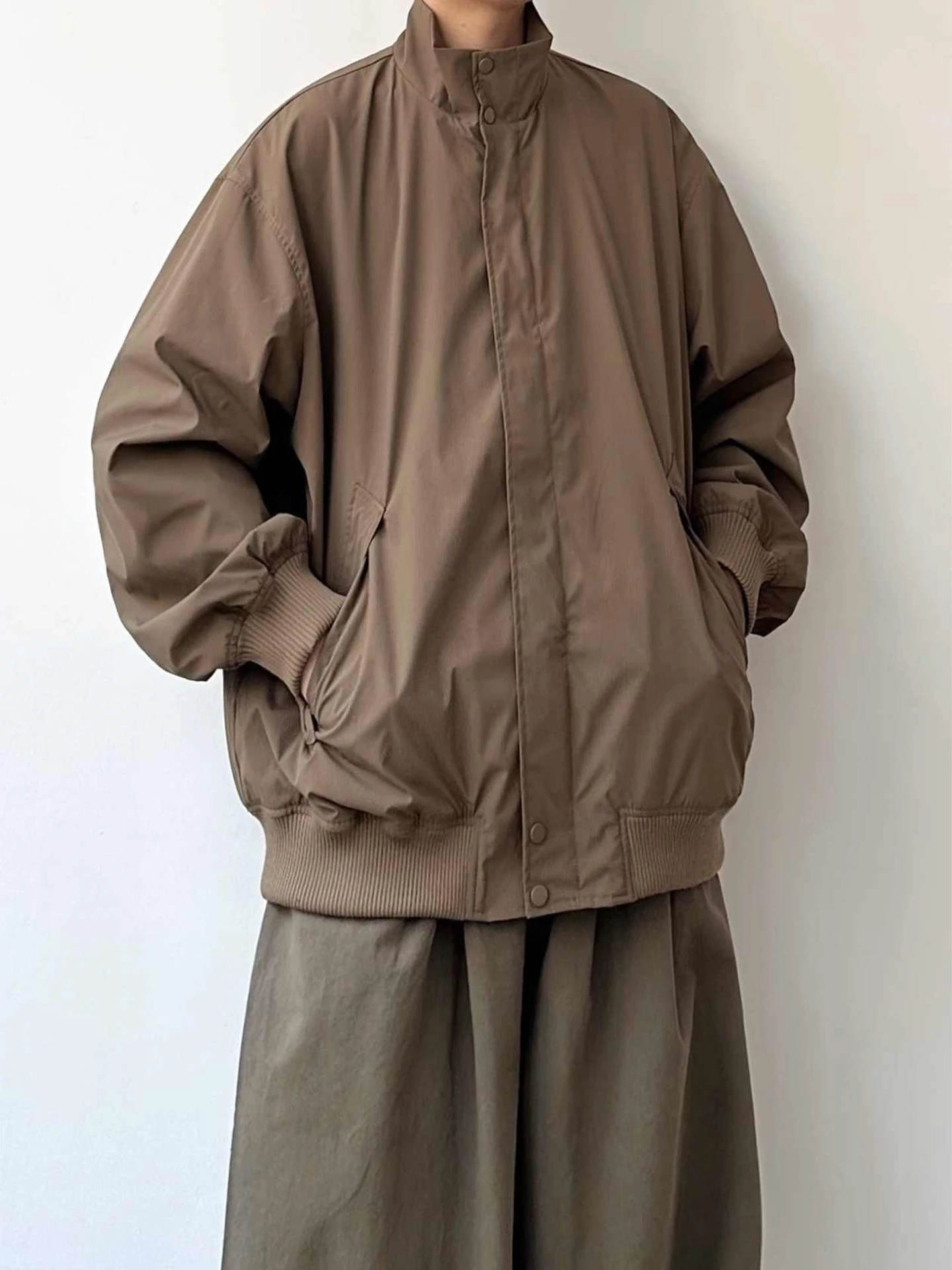 

Retro Japanese Sle Loose Casual Workwear Jaet Stand Collar Men's Sli Spring Autumn Cleanfit Cotton Polyester Zipper