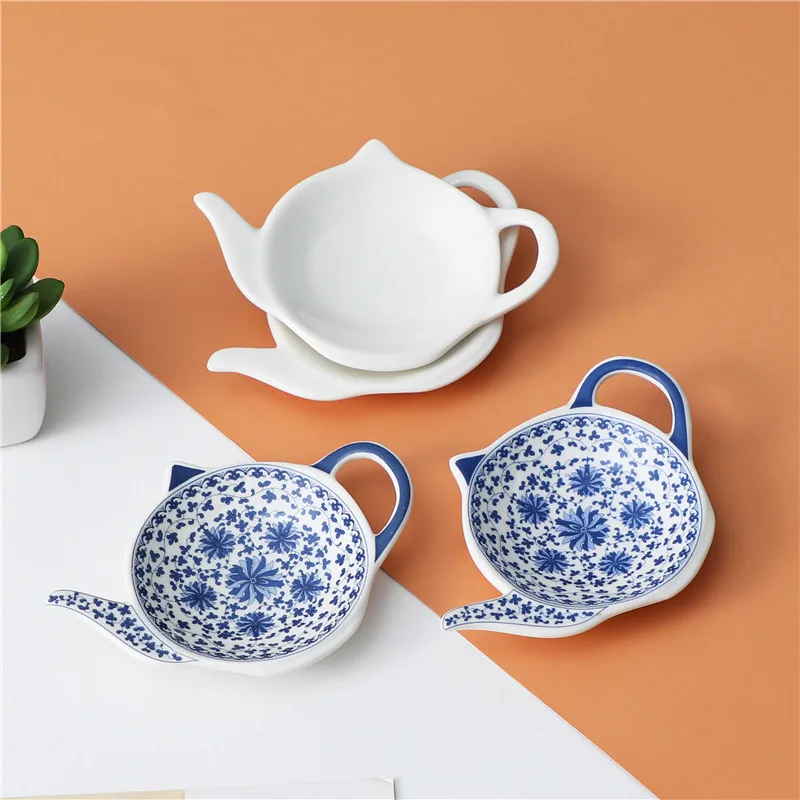 Elegant Ceramic Teapot Shaped Tea Bag Dish Cute Saucer Organizer Tea Tray Set for Table Setting Coaster 3inch
