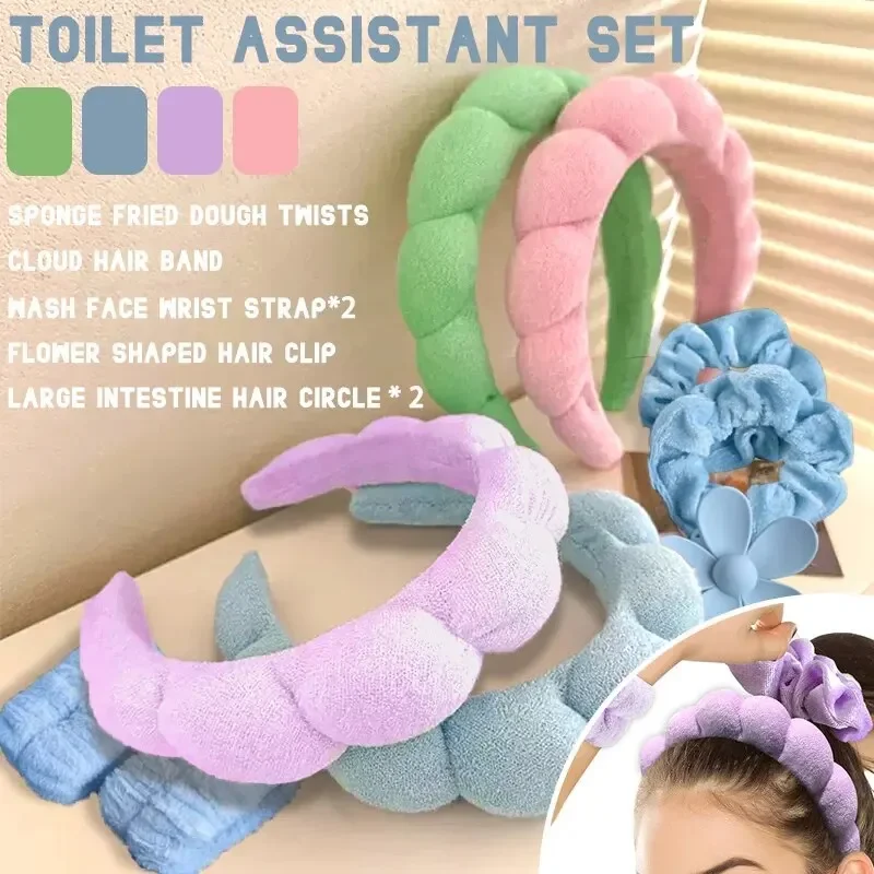 

6PCS Hair Bands Set Flannel Clouds Hair Bands Face Wrist Wash Hand Bands High Cranial Top Hair Bands Combo Hair Accessories