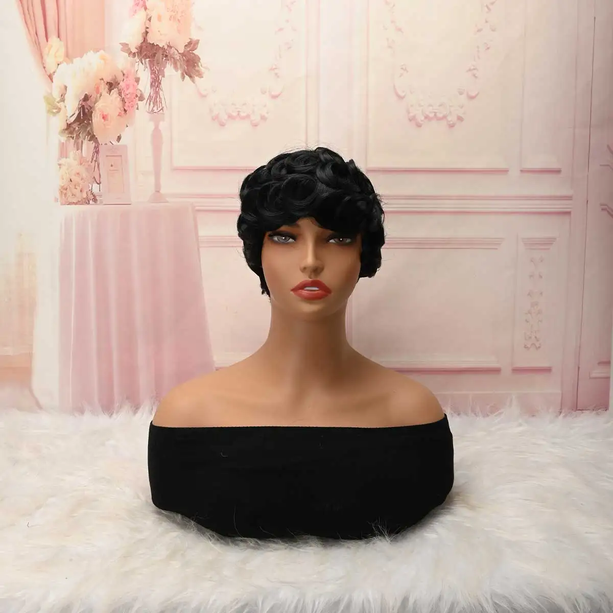 Short Pixie Cut Wigs for Women Synthetic Wig Afro Pixie Wig Black Color Short Wigs for Women Short Curly