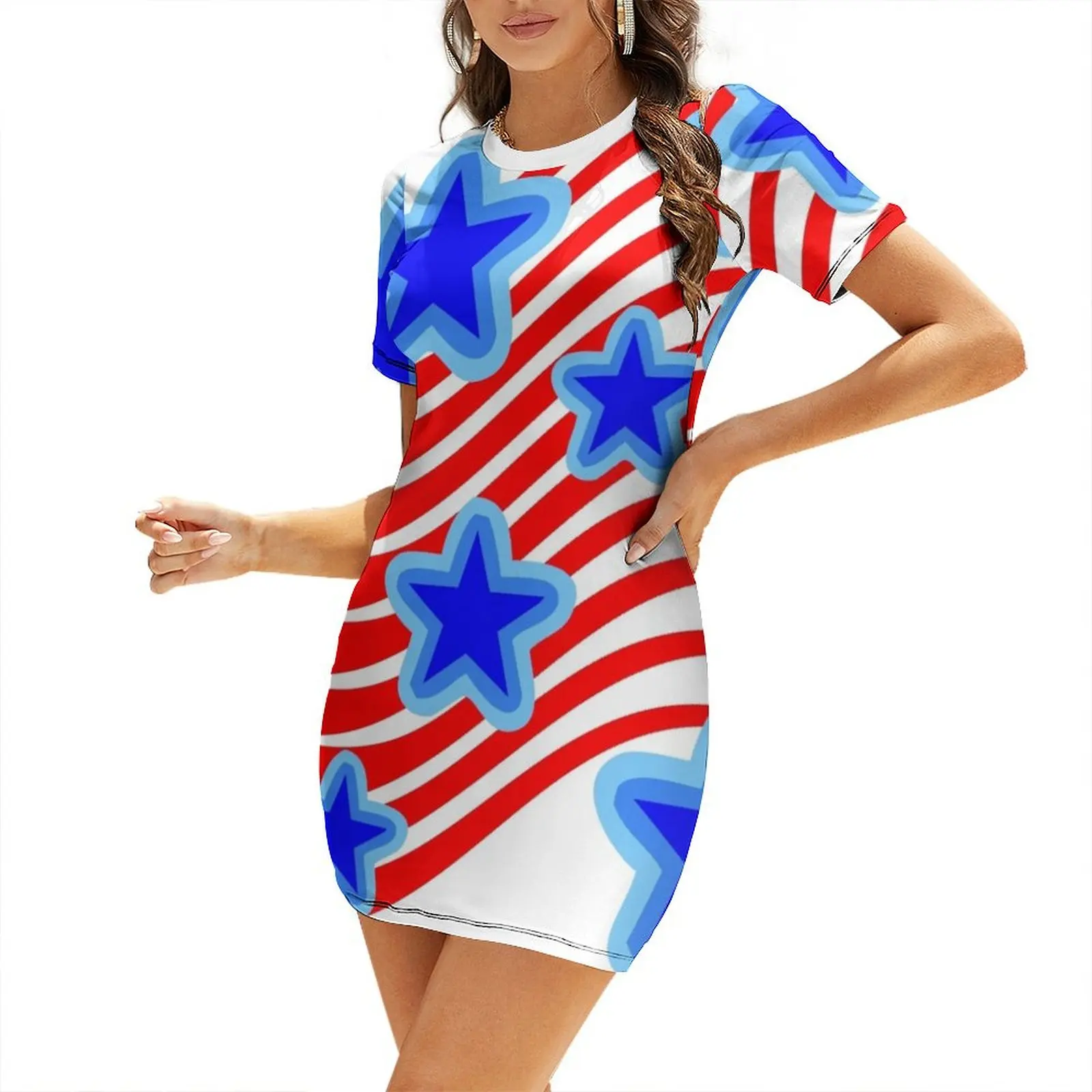 

Stars and Stripes Short-Sleeved Dress sexy short dresses daring Women long dress Dress