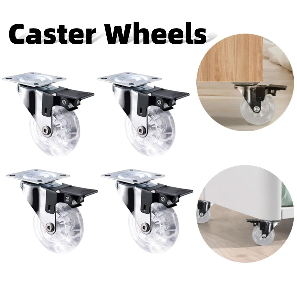 

4 Pcs Universals Swivel Casters Heavy Duty Furniture Caster Wheel With Brake Castor Silent Trolley Wheels For Dressers Crates