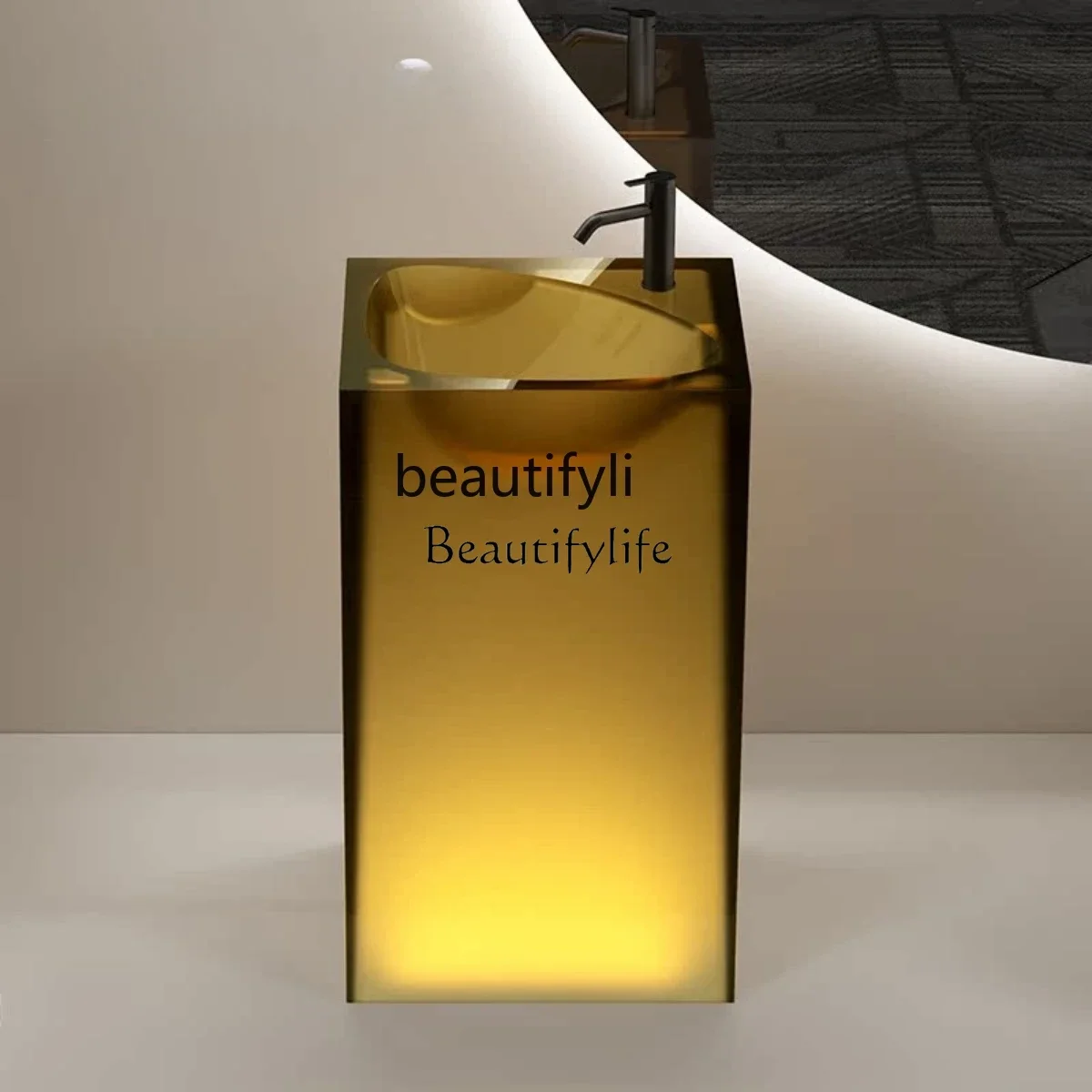 Column basin integrated floor-to-ceiling wash basin transparent resin hotel wash table customization