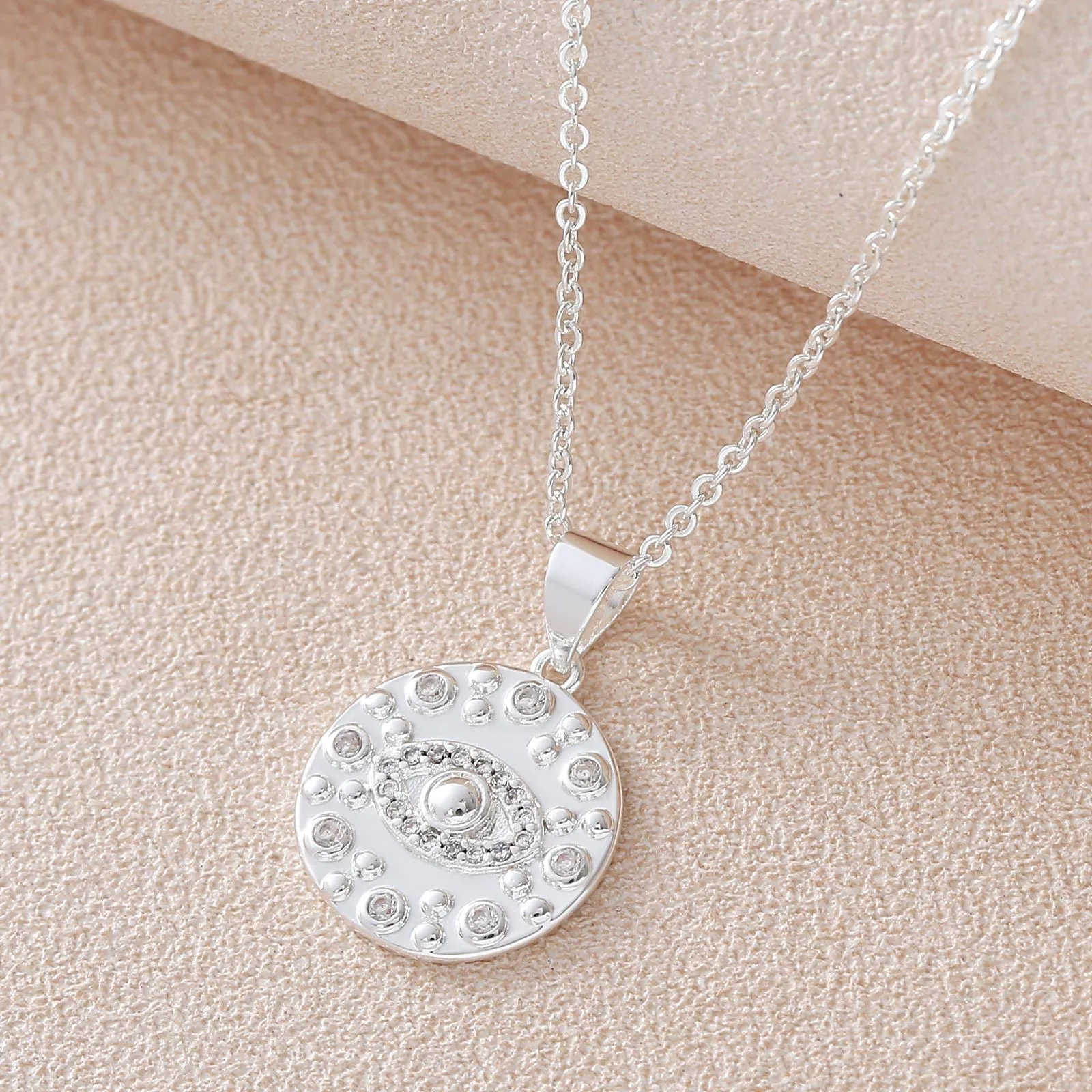 SUNSLL 5Pcs/Lot Simple Gold/Silver Plated Evil Eye Pendant Necklace Clavicle Chain Jewelry Gift For Women Men Wholesale