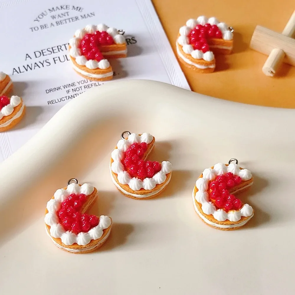 6pcs/Pack Multi-Layer Strawberry Cake Resin Charms Sweet Miniature Cream Cake Earring Pendant 3D Funny Keychains Jewelry Charm