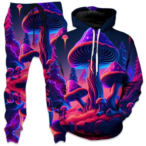 Cogumelo padrão 3d impressão outono hoodies calças define moda masculina moletom moletom duas peças ternos agasalho homem roupas