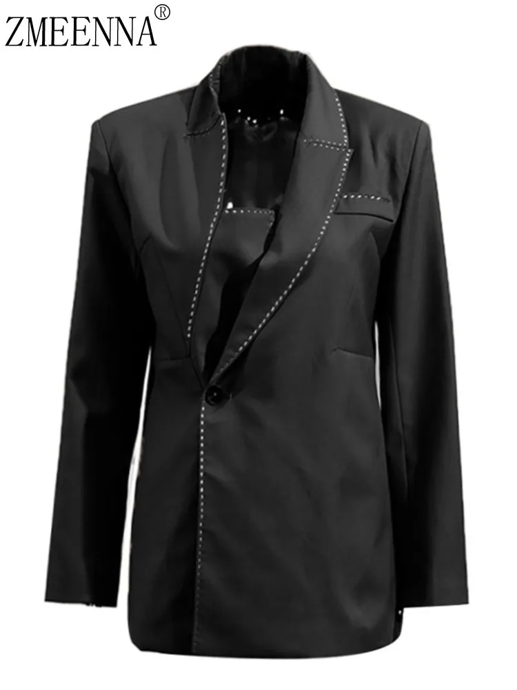 

ZMEENNA Formal Blazer Jacket Single Button Notched Lapel Suit Coat Contrast Stitching Long Sleeve Structured Office Wear ZM3224