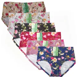 Calcinha feminina fibra de bambu, roupas íntimas de tamanhos maiores, padrão floral feminino, cuecas de cintura média, calcinha grande