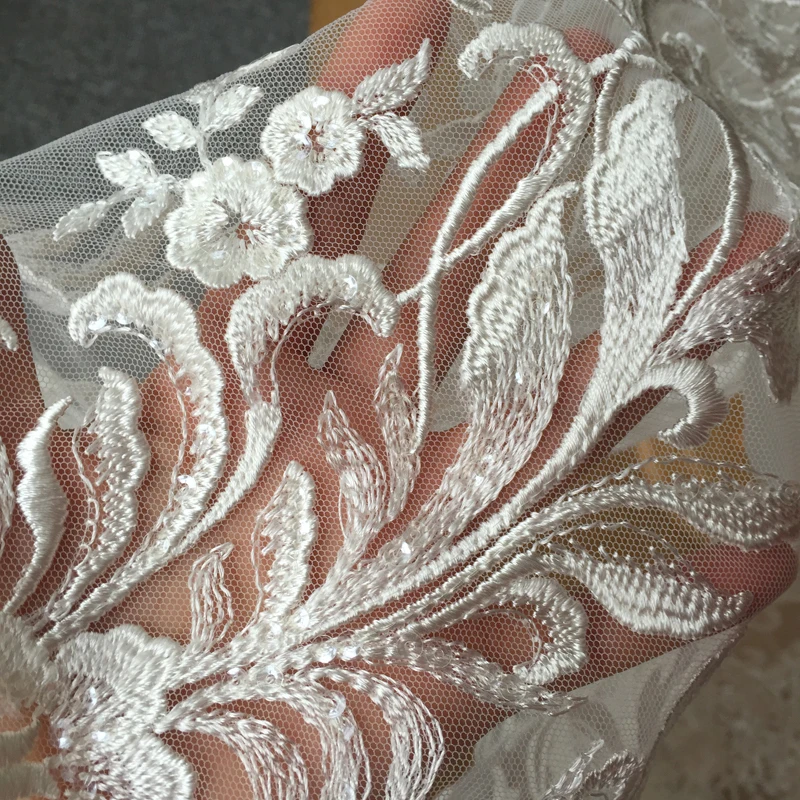 قماش دانتيل شبكي مطرز عالي الجودة، فستان زفاف، إكسسوارات تزيين عصرية مصنوعة يدويًا #3