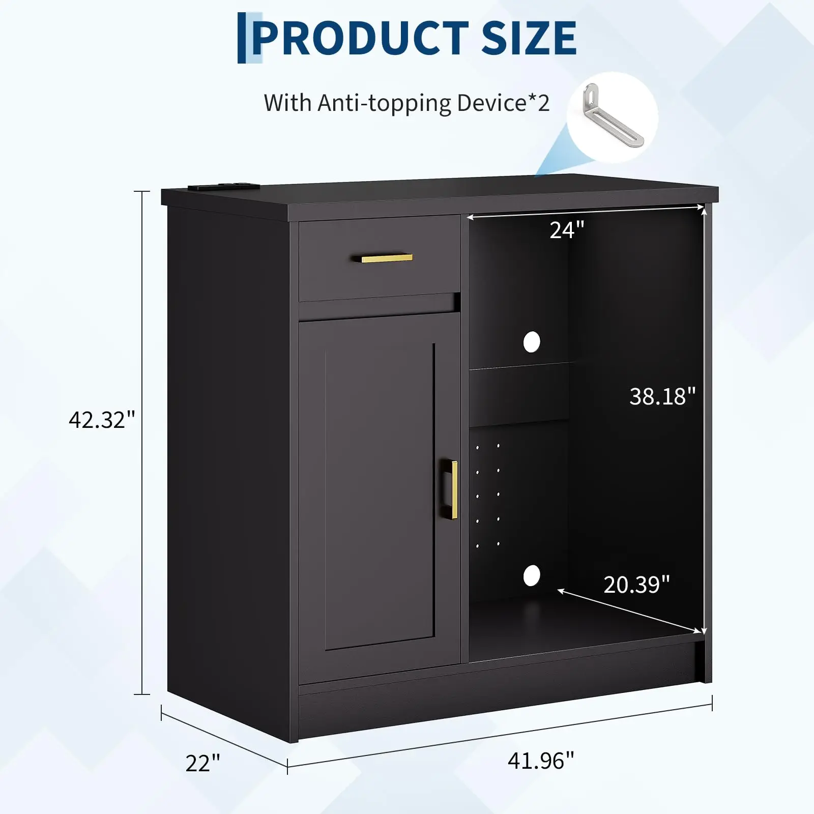 42in Farmhouse Wine Bar Cabinet For 24in Mini Fridge, Coffee Bar With 2 Outlets & 2 USB, Drawer Door Storage Sideboard