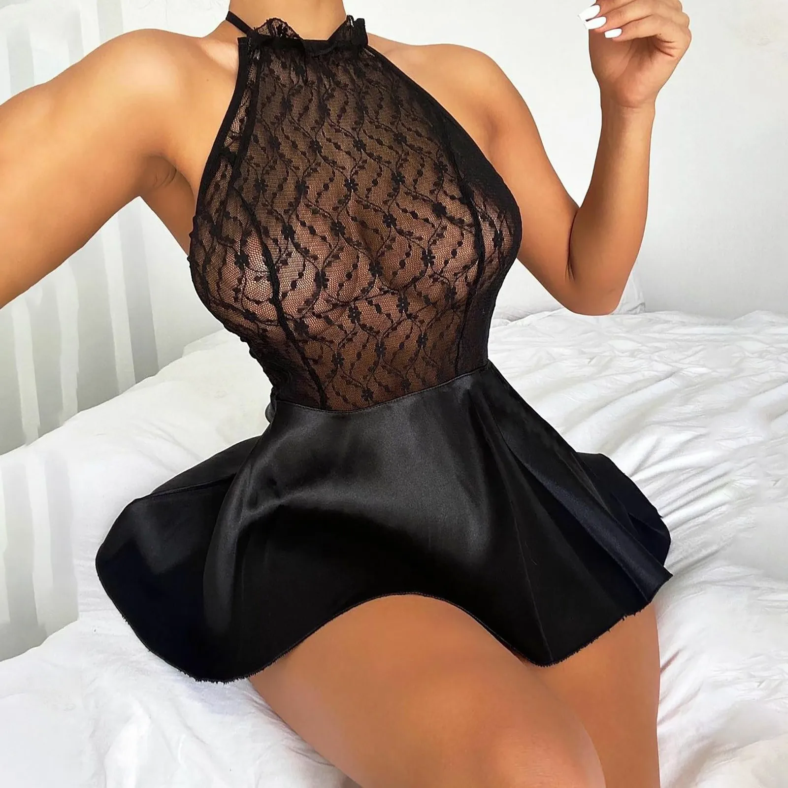 Women\'s Sexy Erotic Lace Dress Lingerie Erotic Lingerie Exotic Set Transparent Babydoll Thong Set Women\'s Pajama Dress 2024