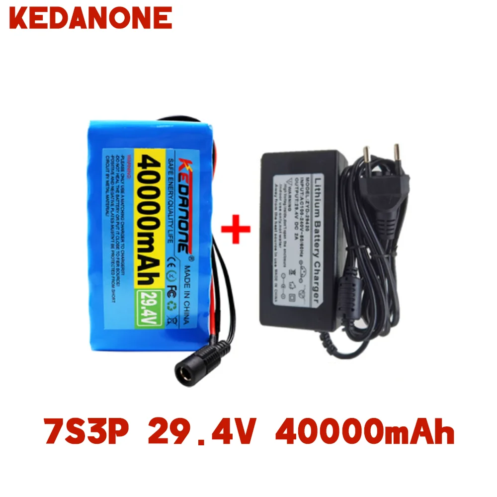 

NEW 29.4V 40Ah 7S3P 18650 Lithium Battery High Capacity 24V 40000mAh Rechargeable Battery Pack with 2A Charger for Electronics