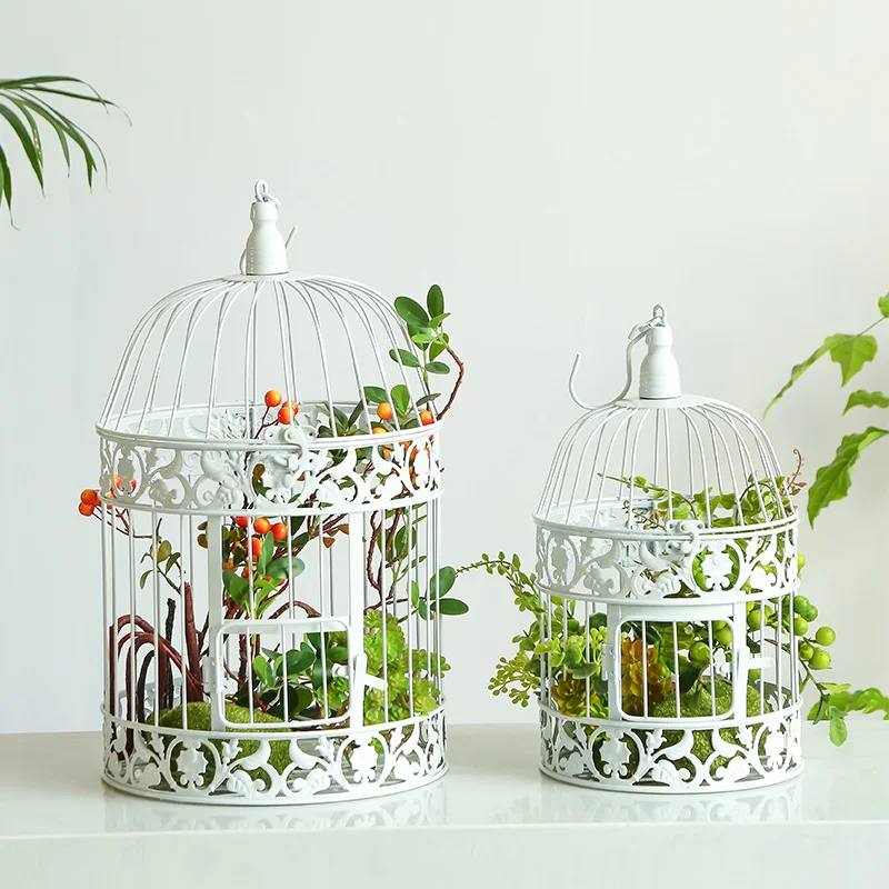 

Vintage White Bird Cage European Wrought Iron Decor for Wedding Retro Home Garden Ornament Elegant Vintage Iron Trash Bin