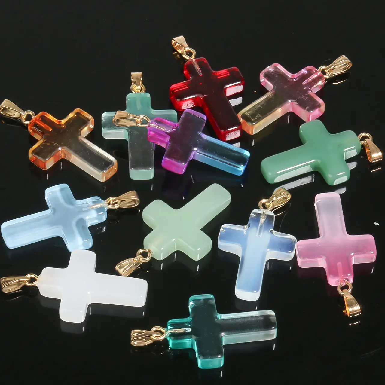 10 sztuk/partia 18x25mm krzyż Lampwork naszyjnik bransoletka czeskie szkło Charms wisiorki do tworzenia biżuterii Diy akcesoria do bransoletek