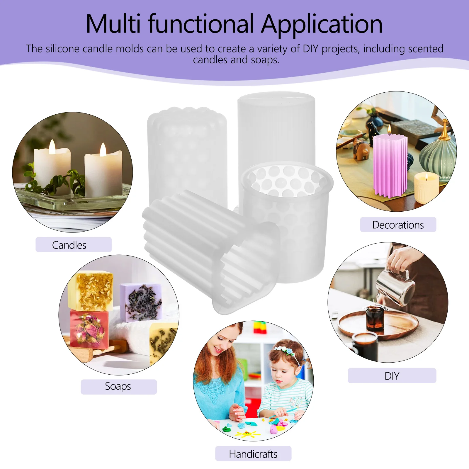 

4 Pcs Molds Silicone Unique Shapes Reusable C Molds Silicone Shapes Easy Demold DIY Cylinder Melt Tools Kit